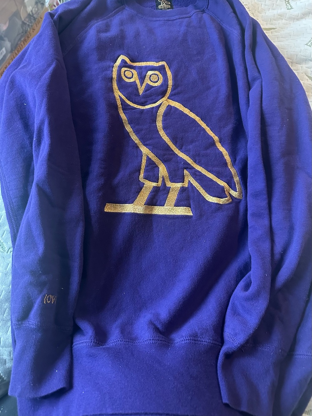 OVO Purple Crewneck Sweater with Gold Owl Outline